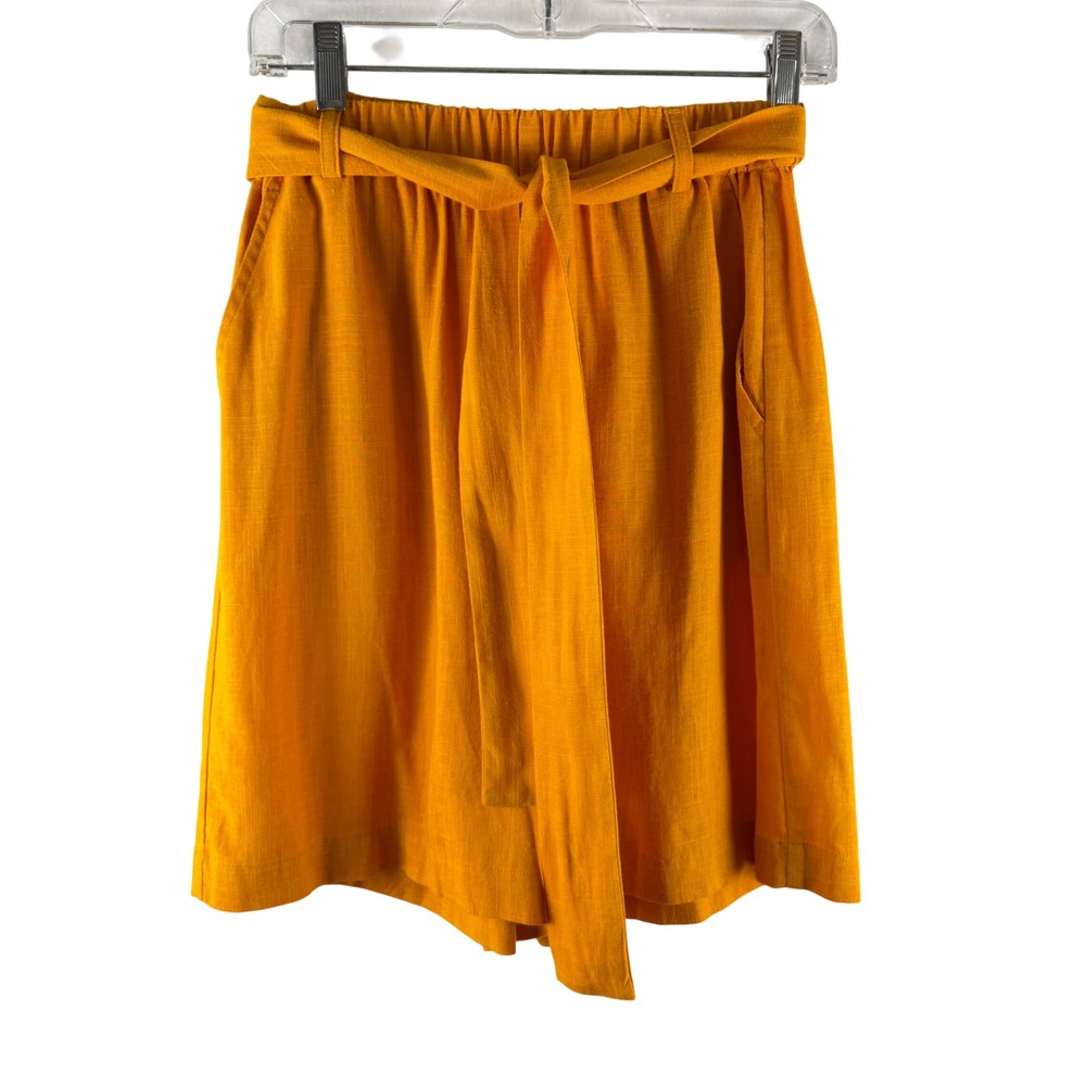 Selected Femme Mustard Yellow Linen Blend High Waist Tie Bermuda Shorts Sz 38/8